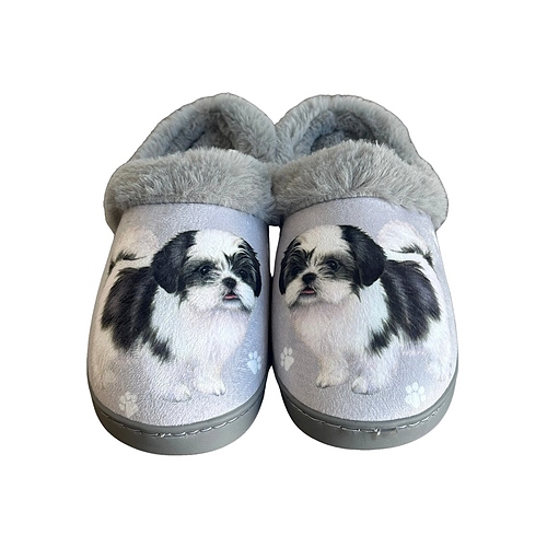 Breed Snugg Slippers - Black Shih Tzu